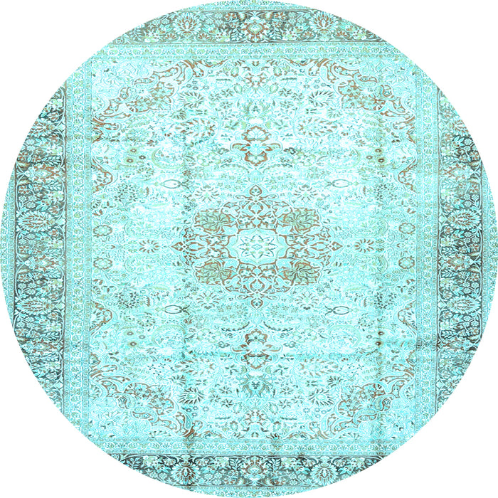 Round Machine Washable Persian Light Blue Traditional Rug, wshtr4783lblu