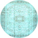 Round Machine Washable Persian Light Blue Traditional Rug, wshtr4783lblu