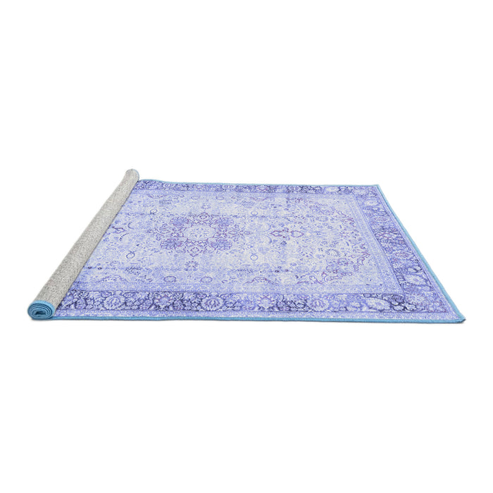 Sideview of Machine Washable Persian Blue Traditional Rug, wshtr4783blu