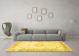 Machine Washable Persian Yellow Traditional Rug in a Living Room, wshtr4783yw