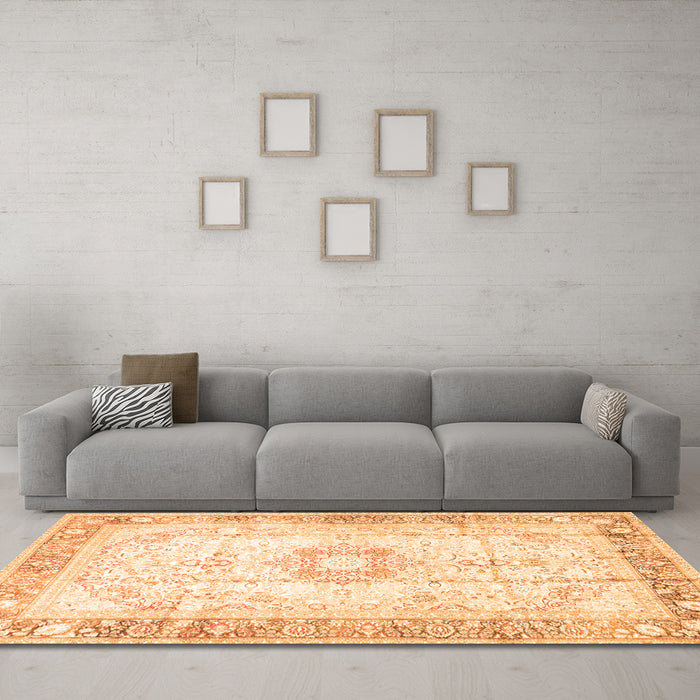 Machine Washable Persian Orange Traditional Area Rugs in a Living Room, wshtr4783org