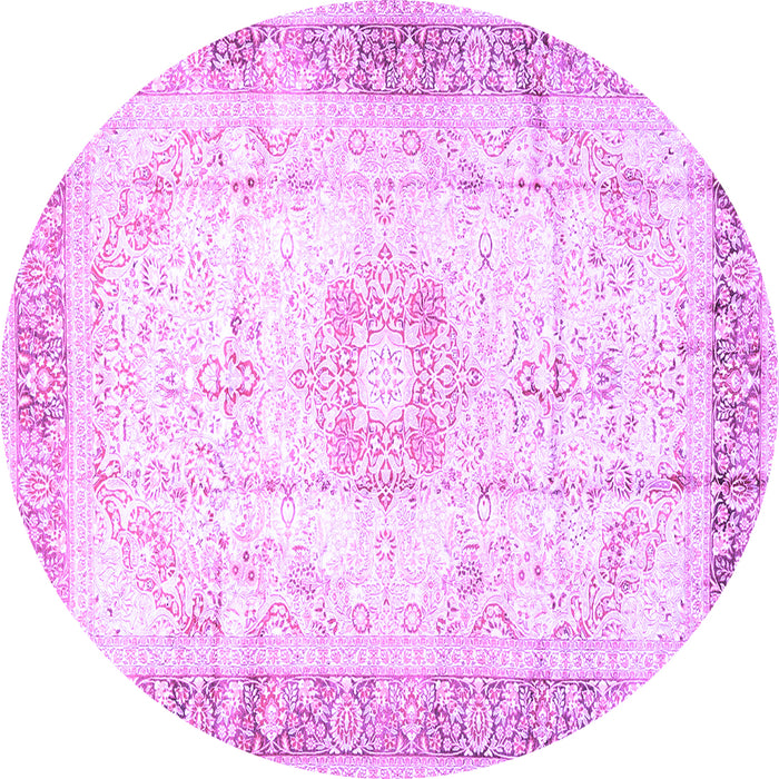 Round Machine Washable Persian Purple Traditional Area Rugs, wshtr4783pur