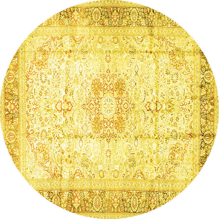 Round Machine Washable Persian Yellow Traditional Rug, wshtr4783yw