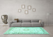 Machine Washable Persian Turquoise Traditional Area Rugs in a Living Room,, wshtr4783turq
