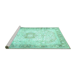 Sideview of Machine Washable Persian Turquoise Traditional Area Rugs, wshtr4783turq