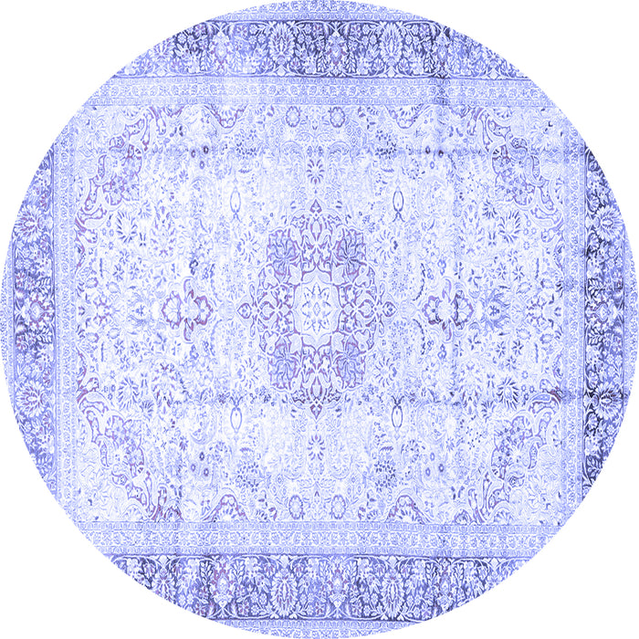 Round Machine Washable Persian Blue Traditional Rug, wshtr4783blu