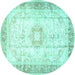 Round Persian Turquoise Traditional Rug, tr4783turq