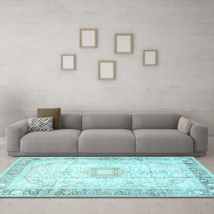 Machine Washable Persian Light Blue Traditional Rug in a Living Room, wshtr4783lblu
