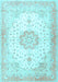 Machine Washable Medallion Light Blue Traditional Rug, wshtr4784lblu