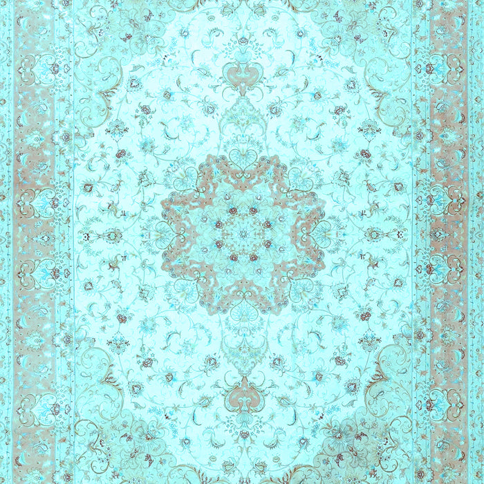 Machine Washable Medallion Light Blue Traditional Rug, wshtr4784lblu