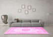 Machine Washable Medallion Pink Traditional Rug in a Living Room, wshtr4784pnk