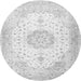 Machine Washable Medallion Gray Traditional Rug, wshtr4784gry