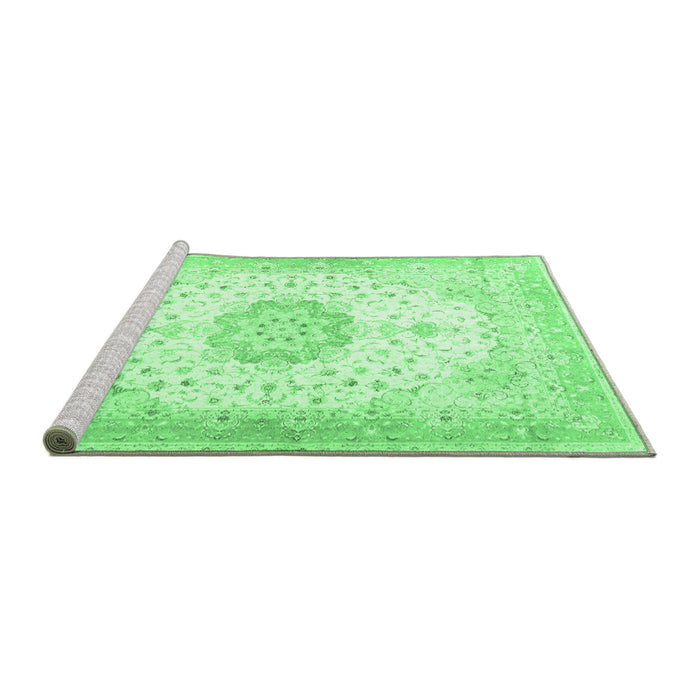 Sideview of Machine Washable Medallion Emerald Green Traditional Area Rugs, wshtr4784emgrn