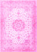 Machine Washable Medallion Pink Traditional Rug, wshtr4784pnk