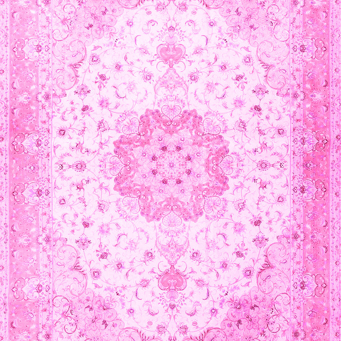 Machine Washable Medallion Pink Traditional Rug, wshtr4784pnk