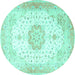 Round Machine Washable Medallion Turquoise Traditional Area Rugs, wshtr4784turq