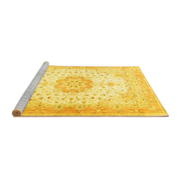 Sideview of Machine Washable Medallion Yellow Traditional Rug, wshtr4784yw