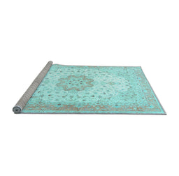 Sideview of Machine Washable Medallion Light Blue Traditional Rug, wshtr4784lblu