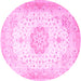 Round Machine Washable Medallion Pink Traditional Rug, wshtr4784pnk