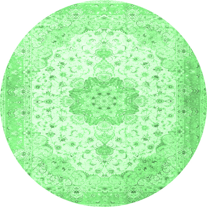 Round Machine Washable Medallion Emerald Green Traditional Area Rugs, wshtr4784emgrn