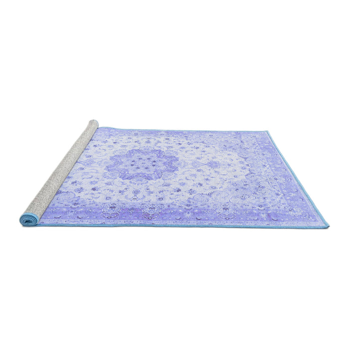 Sideview of Machine Washable Medallion Blue Traditional Rug, wshtr4784blu