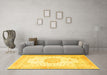 Machine Washable Medallion Yellow Traditional Rug in a Living Room, wshtr4784yw