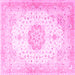 Square Machine Washable Medallion Pink Traditional Rug, wshtr4784pnk