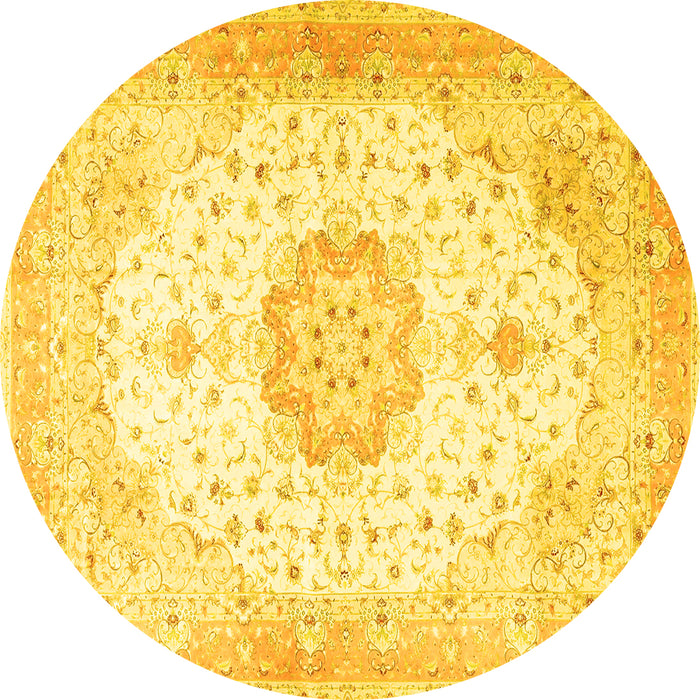 Round Medallion Yellow Traditional Rug, tr4784yw