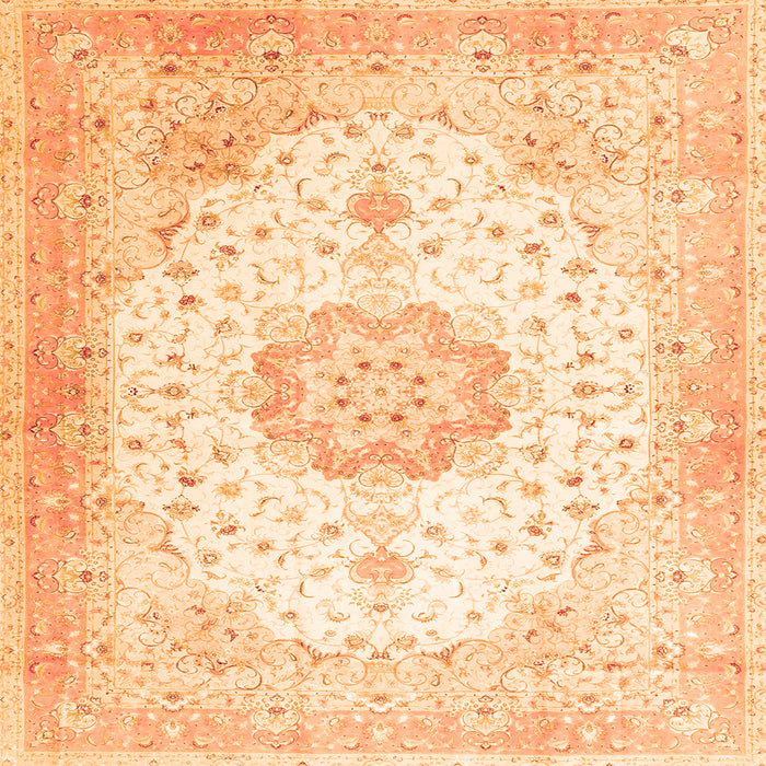 Round Machine Washable Medallion Orange Traditional Area Rugs, wshtr4784org