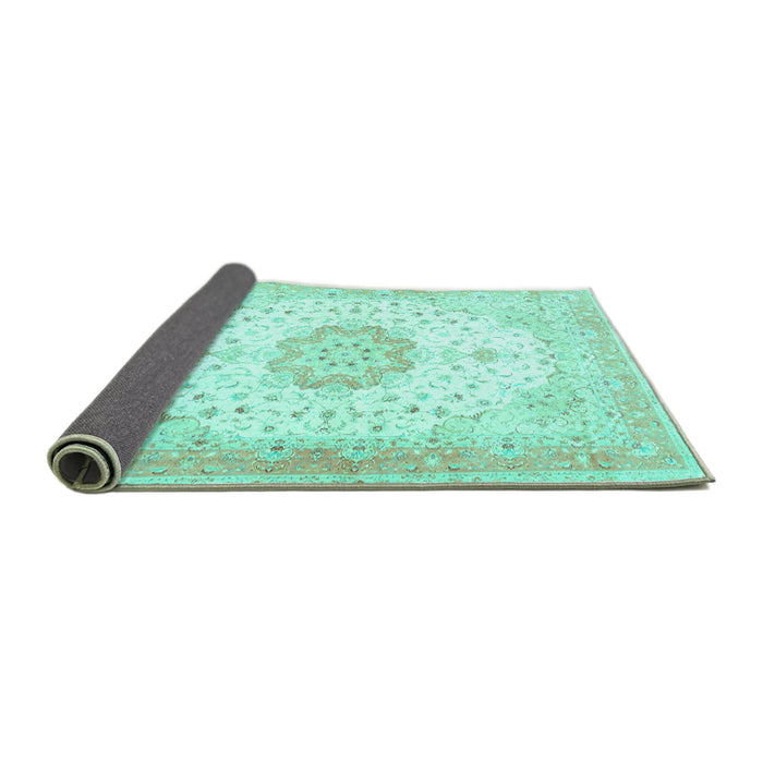 Sideview of Medallion Turquoise Traditional Rug, tr4784turq