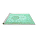 Sideview of Machine Washable Medallion Turquoise Traditional Area Rugs, wshtr4784turq