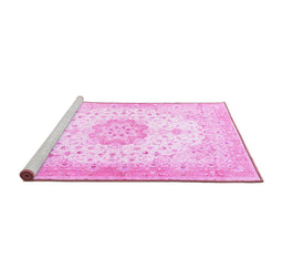 Sideview of Machine Washable Medallion Pink Traditional Rug, wshtr4784pnk