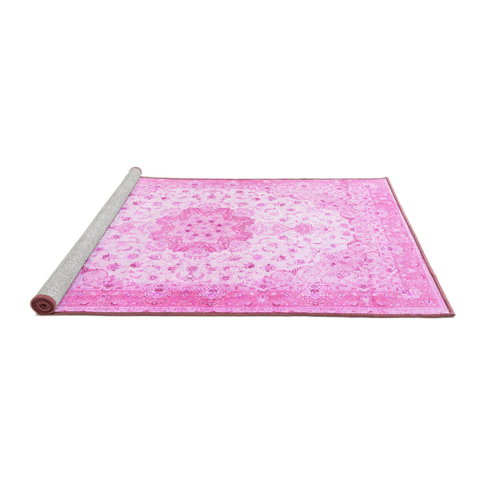 Sideview of Machine Washable Medallion Pink Traditional Rug, wshtr4784pnk
