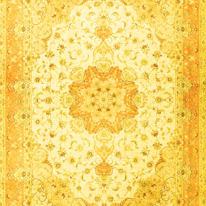 Machine Washable Medallion Yellow Traditional Rug, wshtr4784yw