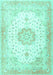 Machine Washable Medallion Turquoise Traditional Area Rugs, wshtr4784turq