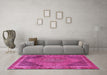 Machine Washable Medallion Pink Traditional Rug in a Living Room, wshtr4785pnk