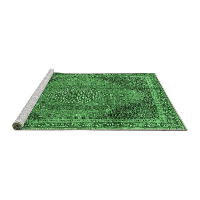 Sideview of Machine Washable Medallion Emerald Green Traditional Area Rugs, wshtr4785emgrn