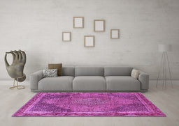 Machine Washable Medallion Purple Traditional Area Rugs in a Living Room, wshtr4785pur