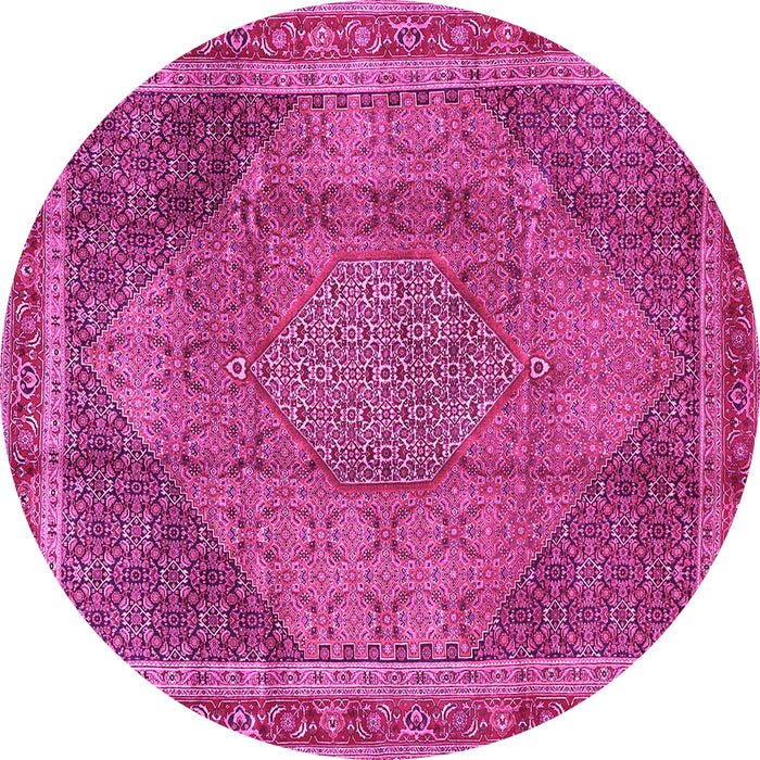 Round Machine Washable Medallion Pink Traditional Rug, wshtr4785pnk