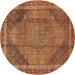 Round Machine Washable Medallion Brown Traditional Rug, wshtr4785brn