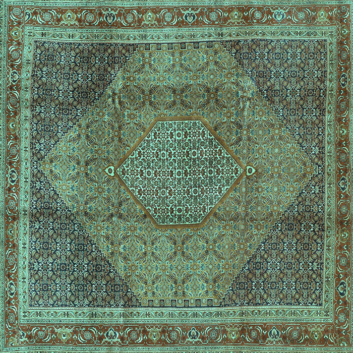 Square Machine Washable Medallion Turquoise Traditional Area Rugs, wshtr4785turq