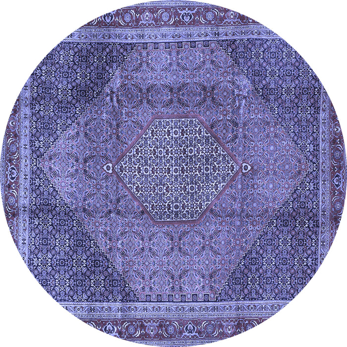 Round Machine Washable Medallion Blue Traditional Rug, wshtr4785blu
