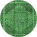 Round Machine Washable Medallion Emerald Green Traditional Area Rugs, wshtr4785emgrn