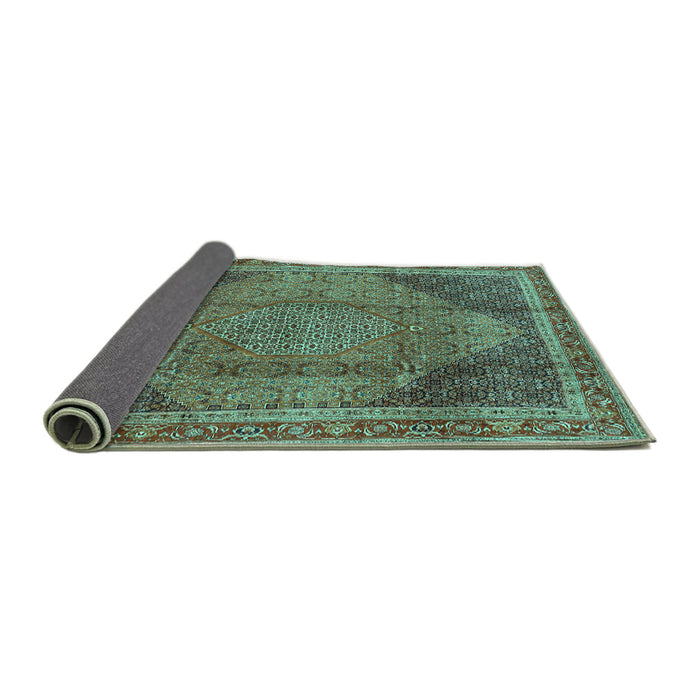 Sideview of Medallion Turquoise Traditional Rug, tr4785turq