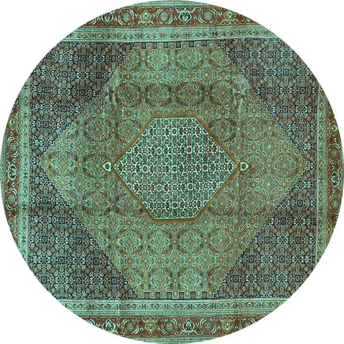 Round Machine Washable Medallion Turquoise Traditional Area Rugs, wshtr4785turq
