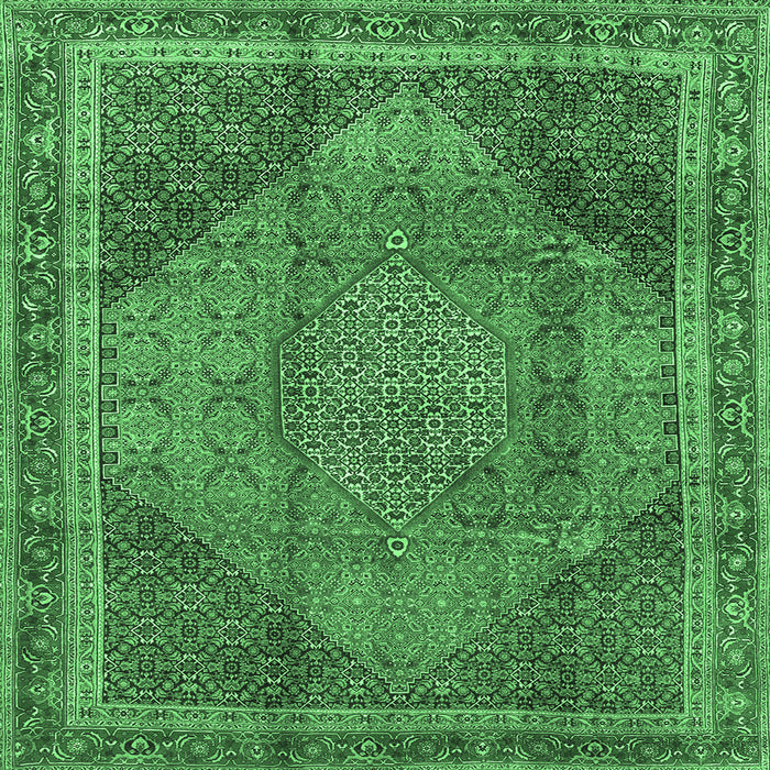 Square Machine Washable Medallion Emerald Green Traditional Area Rugs, wshtr4785emgrn