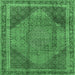 Square Machine Washable Medallion Emerald Green Traditional Area Rugs, wshtr4785emgrn