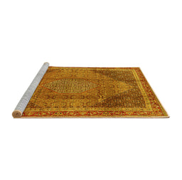 Sideview of Machine Washable Medallion Yellow Traditional Rug, wshtr4785yw