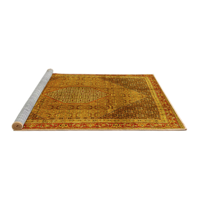 Sideview of Machine Washable Medallion Yellow Traditional Rug, wshtr4785yw
