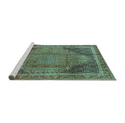 Sideview of Machine Washable Medallion Turquoise Traditional Area Rugs, wshtr4785turq
